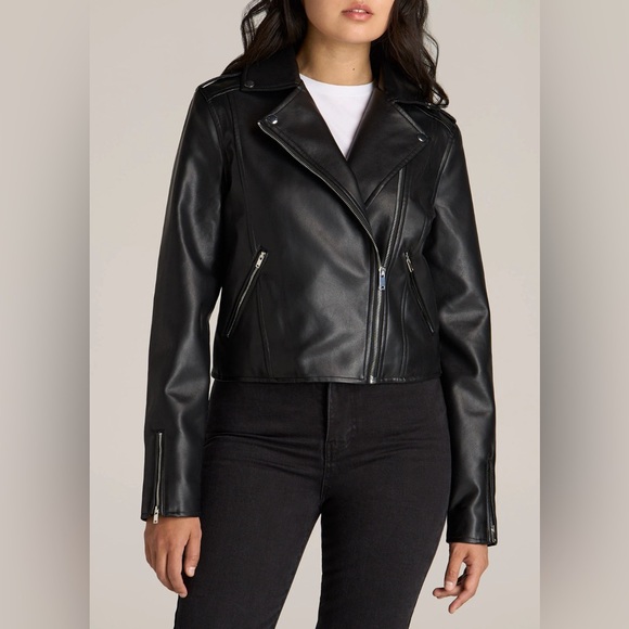 🆕 American Tall faux leather moto jacket women’s Size L XTall biker core - Picture 1 of 16